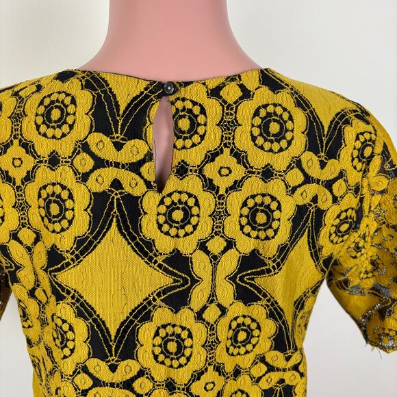 Weston (Anthropologie) Lace Blouse Top Small Gold Yellow Pink colorblock - Picture 4 of 6